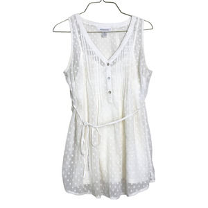 Motherhood Maternity sheer ivory polka dot layered tank top blouse & tie SMALL